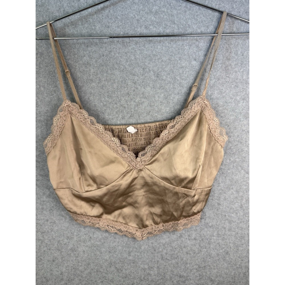Garage satin lace crop camisole top tan brown